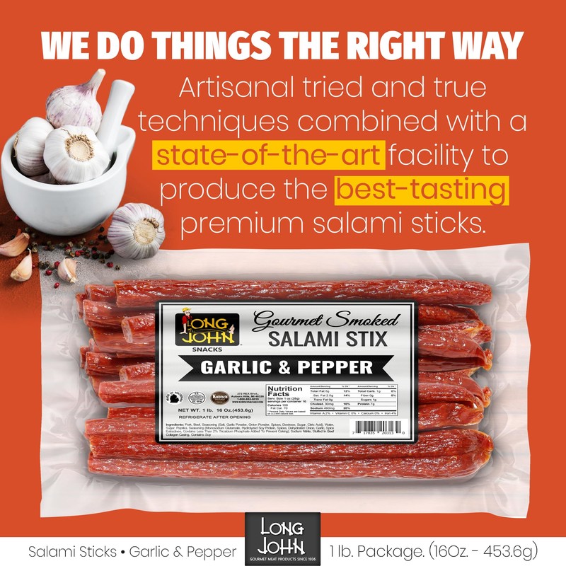 Long John Snacks Garlic & Pepper Dried Salami Stix –