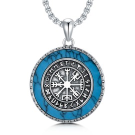 PROESS Viking Vegvisir Necklace for Men Women Sterling Silver Viking Turquoise Necklace Viking Gifts for Christmas Birthday
