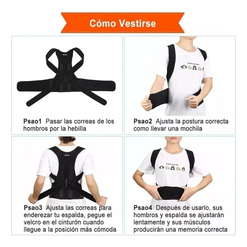 Soporte De Espalda Transpirable Y Ajustable Anti Joroba Full Negro