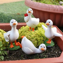 kaiwern 4 Pack Fairy Garden Accessories, Mini Ducks Statues, Miniature Fairy Duck Sculpture Decoration, Micro Landscape Plant Pots Bonsai Pond Craft Animals Decor for Yard, Outdoor Patio Porch Lawn