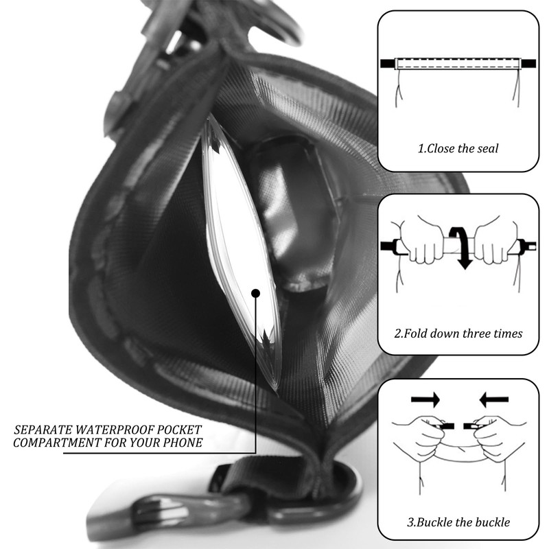 FESSOSKO 2L Black Waterproof Pack Sack - Adjustable Shoulder Strap