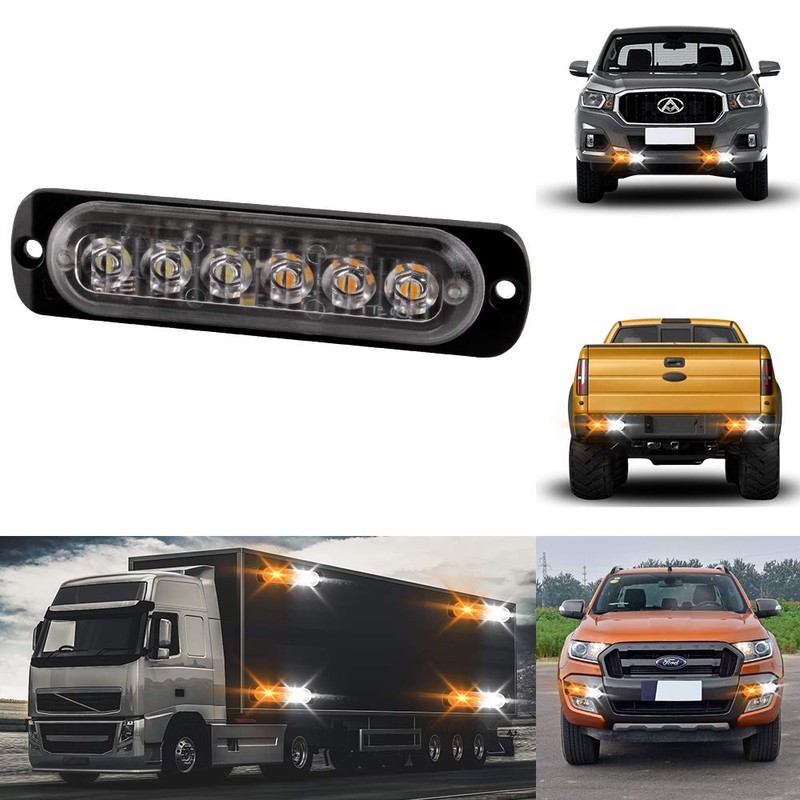 KaiDengZhe 4Pcs 6LED Amber&White Sync Feature Emergency Warning Light Beacon