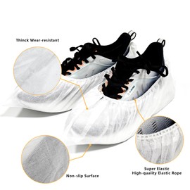 REDANT Shoe Covers Disposable, Booties for Shoes Covers, Disposable Shoe Covers for Indoors Reusable, Waterproof, Non-Slip, One Size Fits Most, Ideal for Rain, Cleaning, 200Pack（100 Pairs）, White