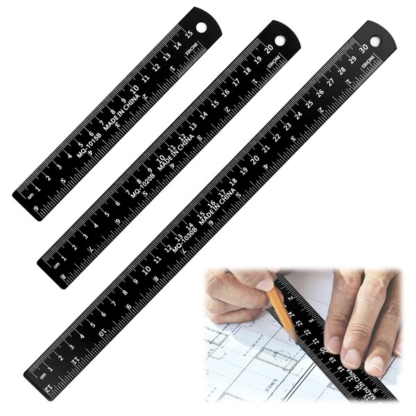 Set of 3 Aluminium Alloy Rulers 15 cm 20 cm
