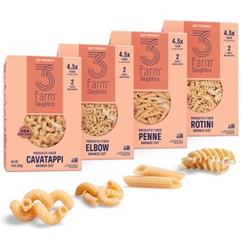 3 Farm Daughters High Fiber Pasta Variety Pack, Includes Penne, Elbow, Rotini & Cavatappi, Low GI, Non GMO, Low Net Carb, Made in the USA, 12 oz. (4 Pack)