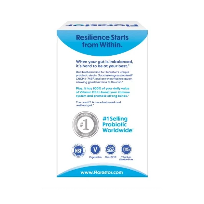 Florastor Daily Probiotic with Vitamin D3, 120 Vegetarian Capsules