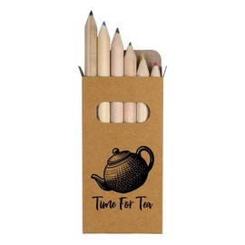 Azeeda 6 x 'Time For Tea' Short 85mm Pencils/Coloured Pencil Set (PE00067414)