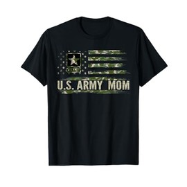 Vintage U.S Army Mom With Camo American Flag Veteran Gift T-Shirt