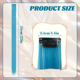 10 Pcs Clip In Hair Extension, 22 In Hair Extensions Human Hair Extensions Long Straight Hair Extensions clip in Hair Accessories for Girls (Lake Blue)