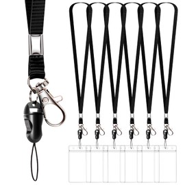 6 Pack Neck Lanyard with ID Badge Holder, Office Strap Lanyards, Stainless Metal Swivel Hook for Name Tag, Badge Holders, Keychains, Card, Black | UpUGo