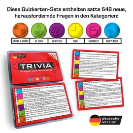 Trivia Card Set, Questions and Answers, Expansion Set, Board Games, Quiz, Pubquiz [German Language] (Red Version)
