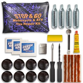 Stop & Go 1066 27 Piece Tubeless & Tube-Type Tire Repair Kit with Patches, Rope Plugs, & CO2 for Punctures and Flats on ATV & Motorcycle (8 Patches & 5 Plugs)