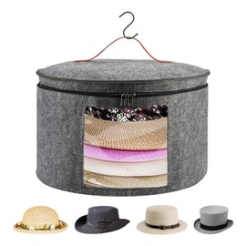 NINEFOX Hat Boxes for Women Storage, 17 X 10in Hat Storage Box, Cowboy Hat Organizer, Foldabletravel Cap Boxes, Large Round Hat Carrier Case Organizer (Grey)
