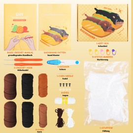 Crochet Set for Beginners, Crochet Animal Kit, Complete Dachshund Dog Crochet with Yarn Hook Needles, Step by Step Video Crochet Learning Crochet Set, Beginner Animal Set, Beginners Crochet Set,