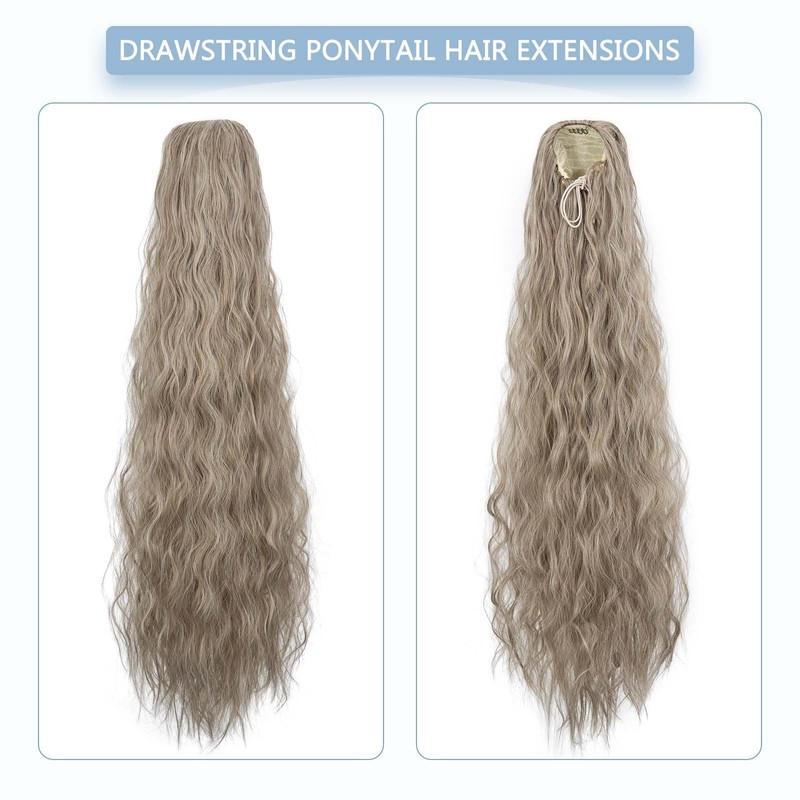 SLEEKALON Curly Drawstring Ponytail for Women 32 inch Long Synthetic