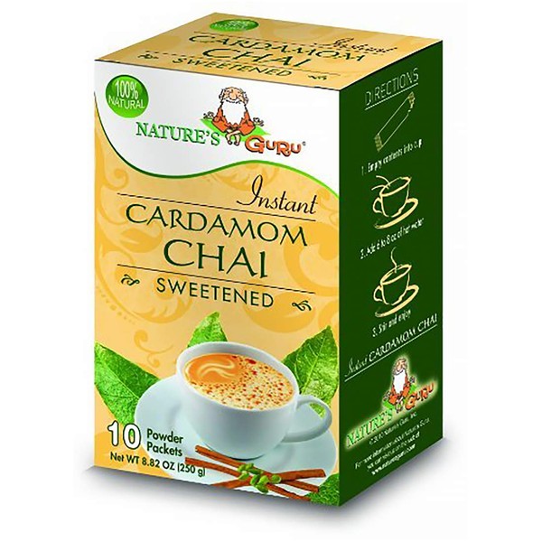 Nature's Guru Instant Cardamom Chai Tea Drink Mix, Sweetened, 10 Count Single Serve On-the-Go Drink Packets (Pack of 8)