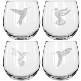 MIP Set of 4 Wine Glass for Red or White Wine Gift Hummingbird Collection (16 oz Stemless)