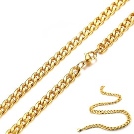 Oneroomone Chains for Men Gold, Gold Chain Men's Curb Chain Gold, 5 mm, 60 cm Hip-Hop Chain Jewellery Valentine's Day Christmas Birthday Gift for Couples Husband Boyfriend, Stainless Steel, No