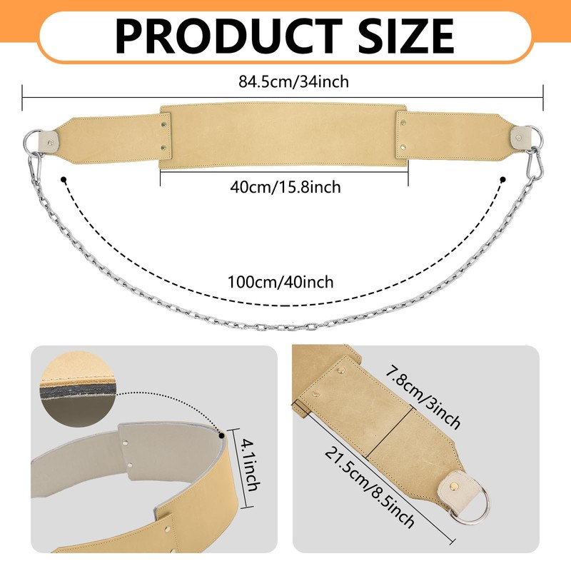 JolliLudo 34 Inch Oxhide Leather Weighted Dip Belt with Steel