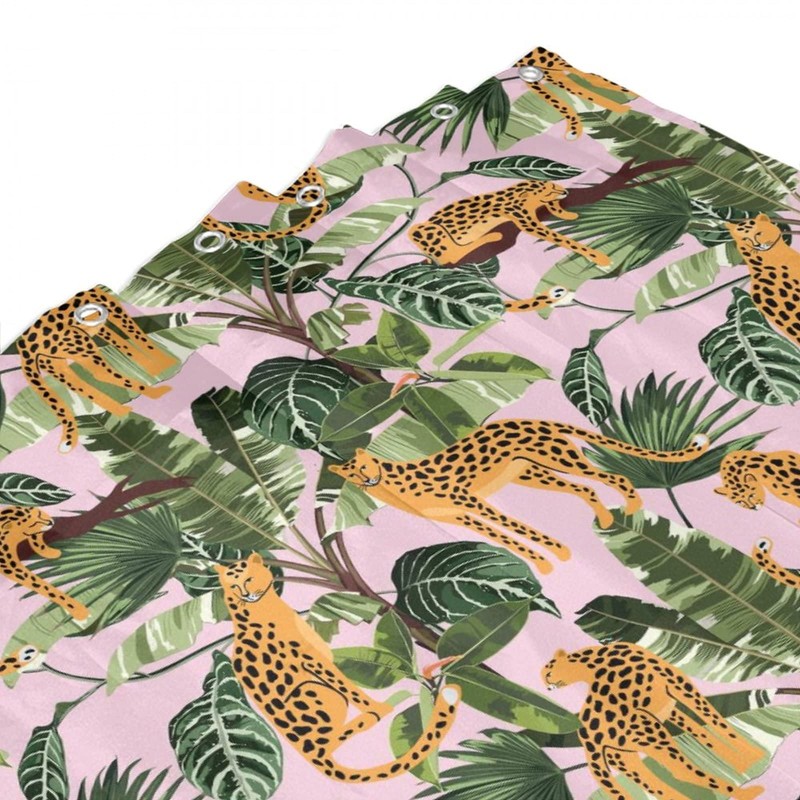 INSFBRB Leopard Palm Leaves Waterproof Fabric Shower Curtain,Abstract Boho Wildlife