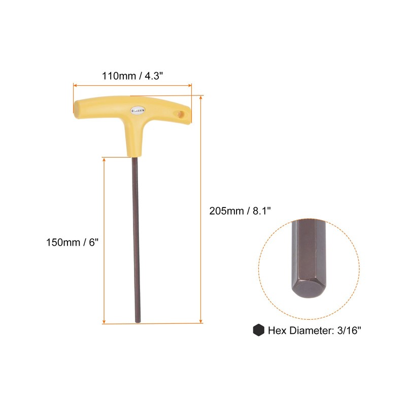 sourcing map T-Handle Wrench 3/16" SAE Long Arm Hex Key