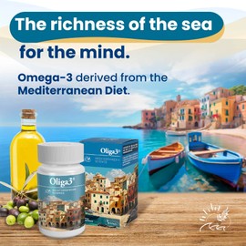 Oliga3 | Omega-3 EPA and DHA with Vitamins D and E | Capsules for Memory and Focus | Antioxidant | Mediterranean Diet | 30 Capsules