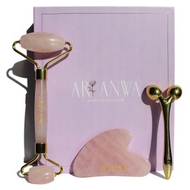 ARI ANWA Skincare ® Premium Face Yoga Set with Rose Quartz Roller, Gua Sha Rose Quartz and 3D Massager for Firm Skin and Defined Contours - Skin Care and Lifting Set Effective Face Roller
