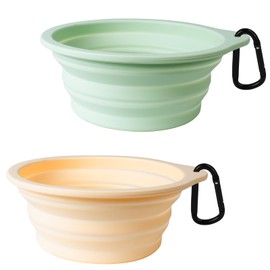 PetBonus 2-Pack Silicone Collapsible Dog Bowls, BPA Free Dishwasher Safe, Portable Foldable Expandable Travel Bowl, Food Water Feeding Cup Dish for Dogs Cats with 2 Carabiners(Light Mint,Beige Cream