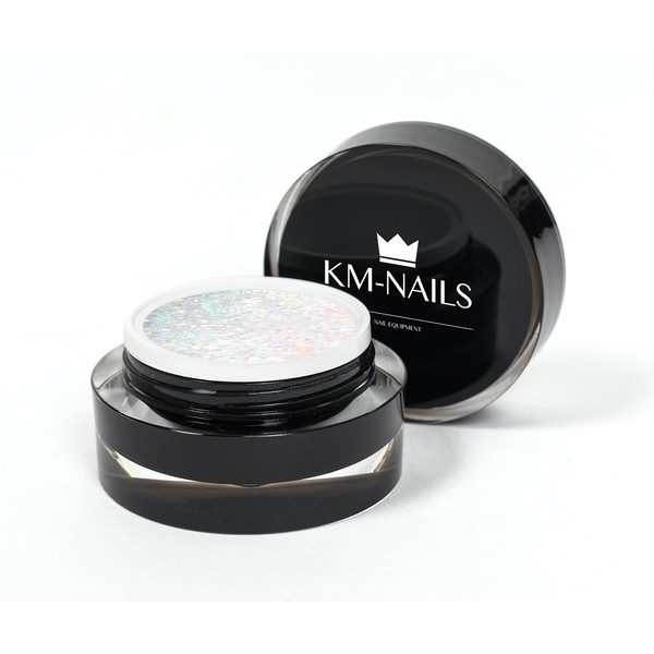 KM-Nails Extremely diamond glitter gel, white iridescent 15 ml, LED