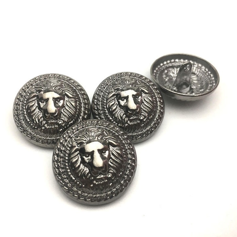Pack of 5 Vintage Lion Pattern Stem Metal Buttons Round