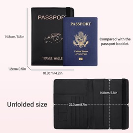 AfitLulu PU Passport Holder for Travel, RFID Multi Slot Passport Wallet with SIM Card Slot and Strap Design, Lightweight Multifunctional Travel Wallet (Pink)