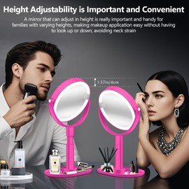 MIYADIVA Makeup Mirror with Lights, 30X Magnifying Mirror with Light and Touch Switch, Vanity Mirror with 3 Color Light and 80 LEDs, Height Adjustable Desk Mirror with Lights, Hot Pink