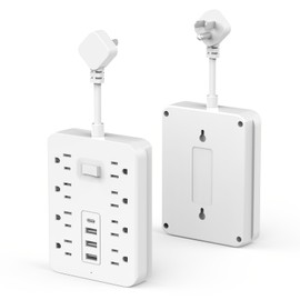 Surge Protector Power Strip- 8 Outlets 4 USB Charging Ports(1 USB C), Power Strip with 5Ft Braided Extension Cord, Flat Plug, Wall Mount Desk USB C Charging Station for Home Office College Essentials