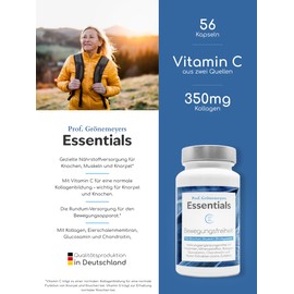 Prof. Grönemeyer Essentials "Bewegungsfreiheit" - Gelenk-Komplex mit Kollagen, Chondroitin, Glucosamin, Vitamin C & D für Knorpelaufbau, Beweglichkeit, Bindegewebe & Knochen, 56 Kapseln