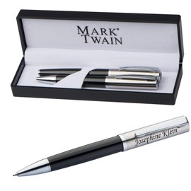 Mark® Twain 10759 Ballpoint Pen and Rollerball Pen Stationery Metal with Engraving Black Design and Gift Box Blue Refill for Birthday