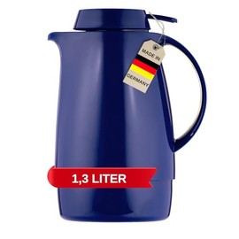 Helios Servitherm Thermoskanne Dunkelblau 0,6L – 6h Heiß - Hält Getränke heiß & kalt – Einhandbedienung - Robustes Design für Kaffee & Tee