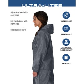 FROGG TOGGS Women's Ultra-Lite2 Waterproof Breathable Protective Rain Suit, Carbon, Large