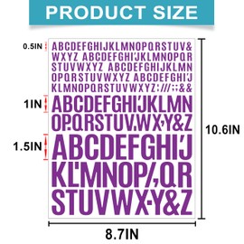 Dvobez 1800 Pieces Mix Size Letter Stickers, 10 Sheets Vinyl Alphabet Stickers, Waterproof Stick On Letters for Arts, Crafts, Mailboxes, Poster Board and Classroom Organizing - Purple
