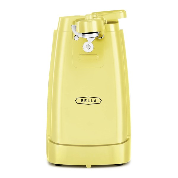 BELLA Electric Can Opener and Knife Sharpener, Multifunctional Jar and Bottle Opener with Removable Cutting Lever and Cord Storage, Stainless Steel Blade, Yellow