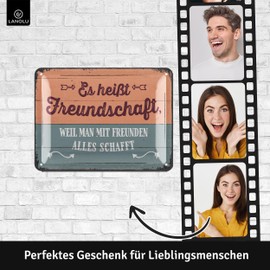 LANOLU Retro Tin Sign Friendship, Vintage Metal Signs with Sayings, Shabby Chic Decorative Kitchen and Garden, Funny Metal Signs 15 x 20 cm