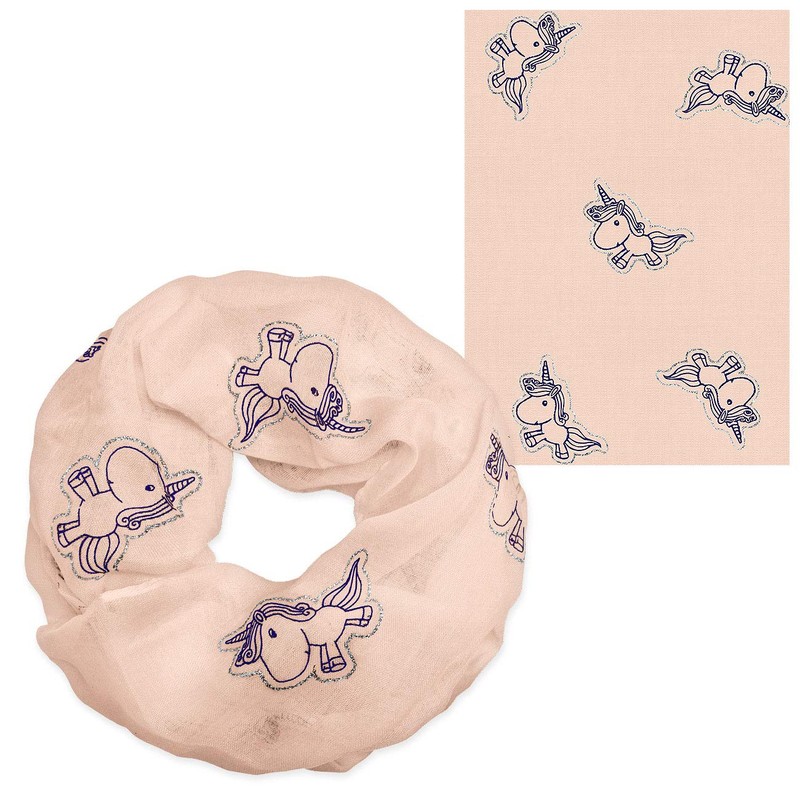 Soul-Cats Children's Loop Scarf Unicorn Cotton Viscose Pink Glitter, pink