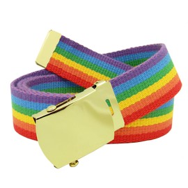 Build A Belt Classic Gold Slider 1.25" Wide Buckle with Canvas Web Belt (Boys Medium Rainbow)