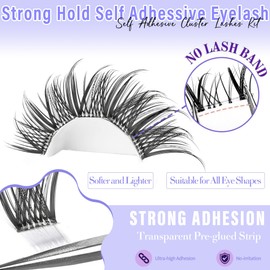 Self Adhesive Lash Clusters Natural Look Self Adhesive Lashes Clusters No Glue Needed Left & Right Eye Press on Lashes Individual Lashes Kit by Yaiseiko(100Pcs,8-16MM)