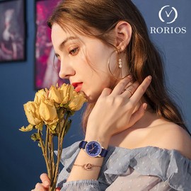 RORIOS Womens Watches Analog Quartz Watch with Leather Strap Fashion Floral Wristwatch for Women Ladies Girls