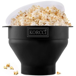The Original Korcci Popcorn Popcorn Popper de silicona para microondas, sin BPA, tazón plegable para hacer palomitas de maíz, apto para lavaplatos, color negro