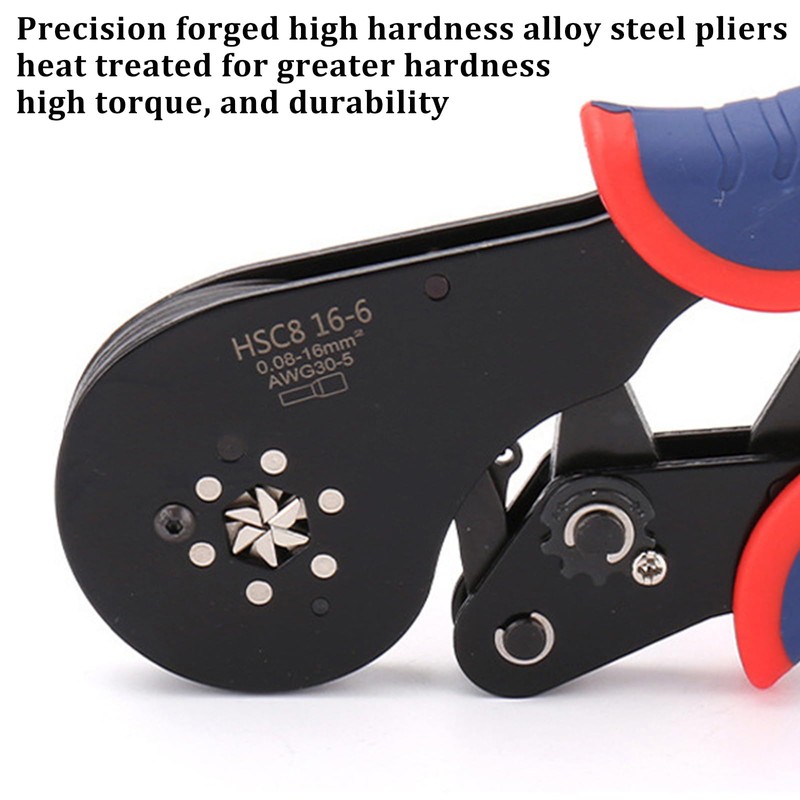 Wowlela Wire Ferrule Crimping Tool, 0.08-16mm² Hexagonal Ferrule Crimping Tool,