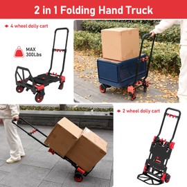 TROOZY 2-in-1 Foldable Hand Truck Dolly,330LB Heavy Duty Carrying Convertible Dolly Cart with 4 Rubber Wheels and Retractable Handle,Portable Dolly for Luggage/Travel/Office
