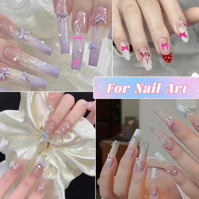 2 Boxes 3D Bow Nail Charms, Rose Mini Bow Charms