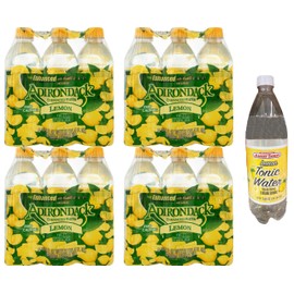 Adirondack Enhanced Water Lemon Fruit Flavored Beverage 16.9 fl oz (Pack of 4) + Tonic Water Lemon Market Basket 33.8 fl oz