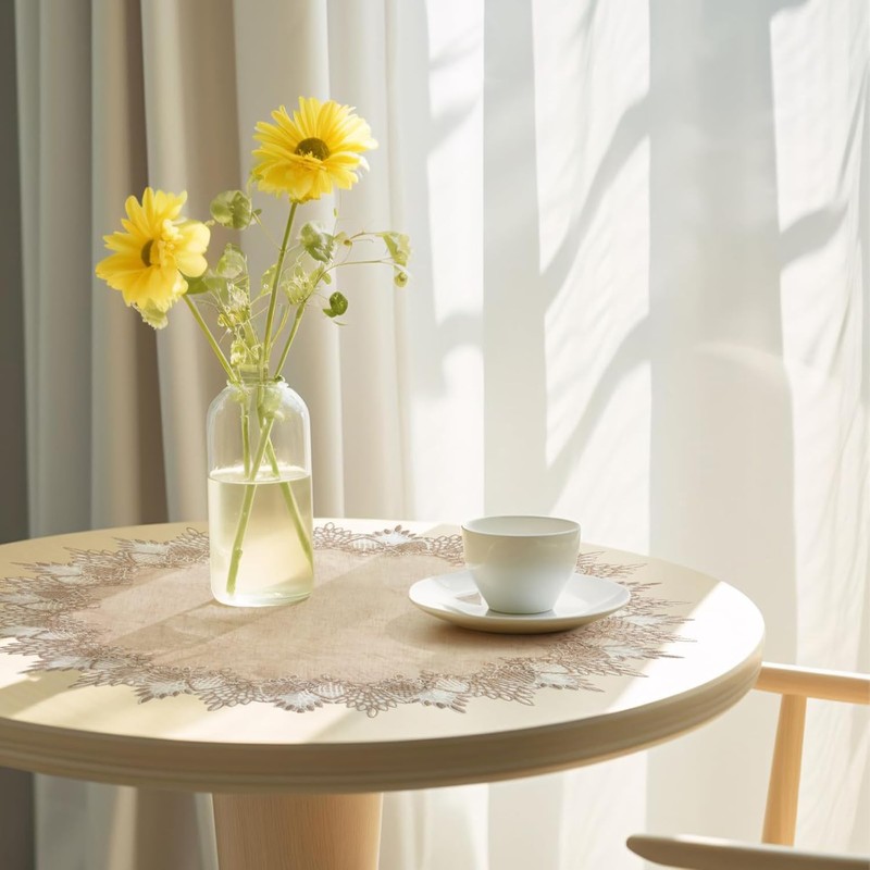 1 x Round Tablecloth, Natural Linen Round, Dresser Scarf Placemats,